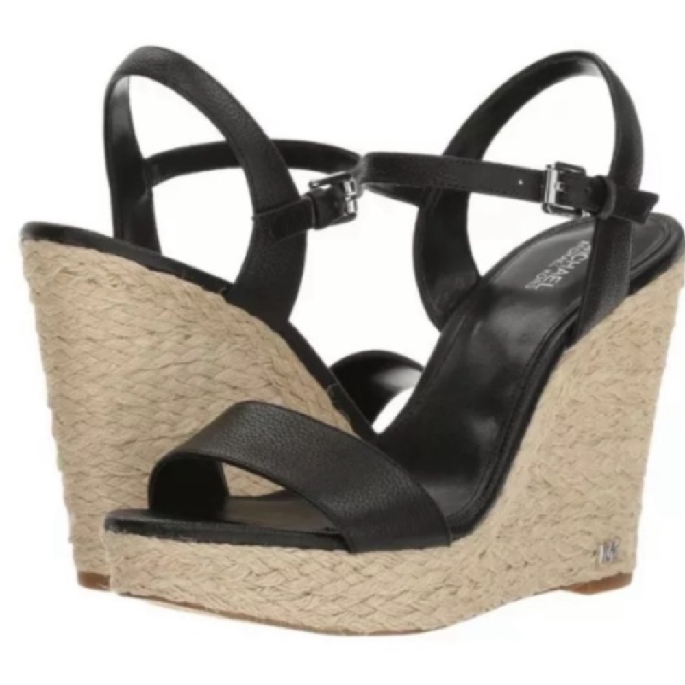 Michael Kors Jill Tumbled Leather Wedge Sandals 10 - Picture 2 of 5
